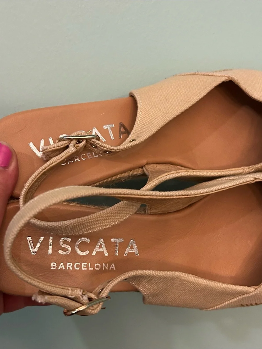 Viscata Womens Palomera Canvas Espadrille Slingback Wedge Shoes Beige SZ 8